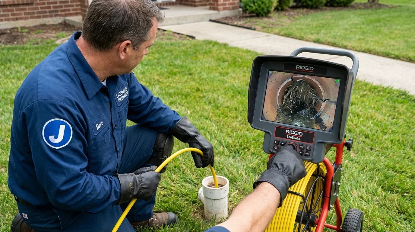 Sewer camera inspection being performed by Johns Plumbing LLC in Versailles